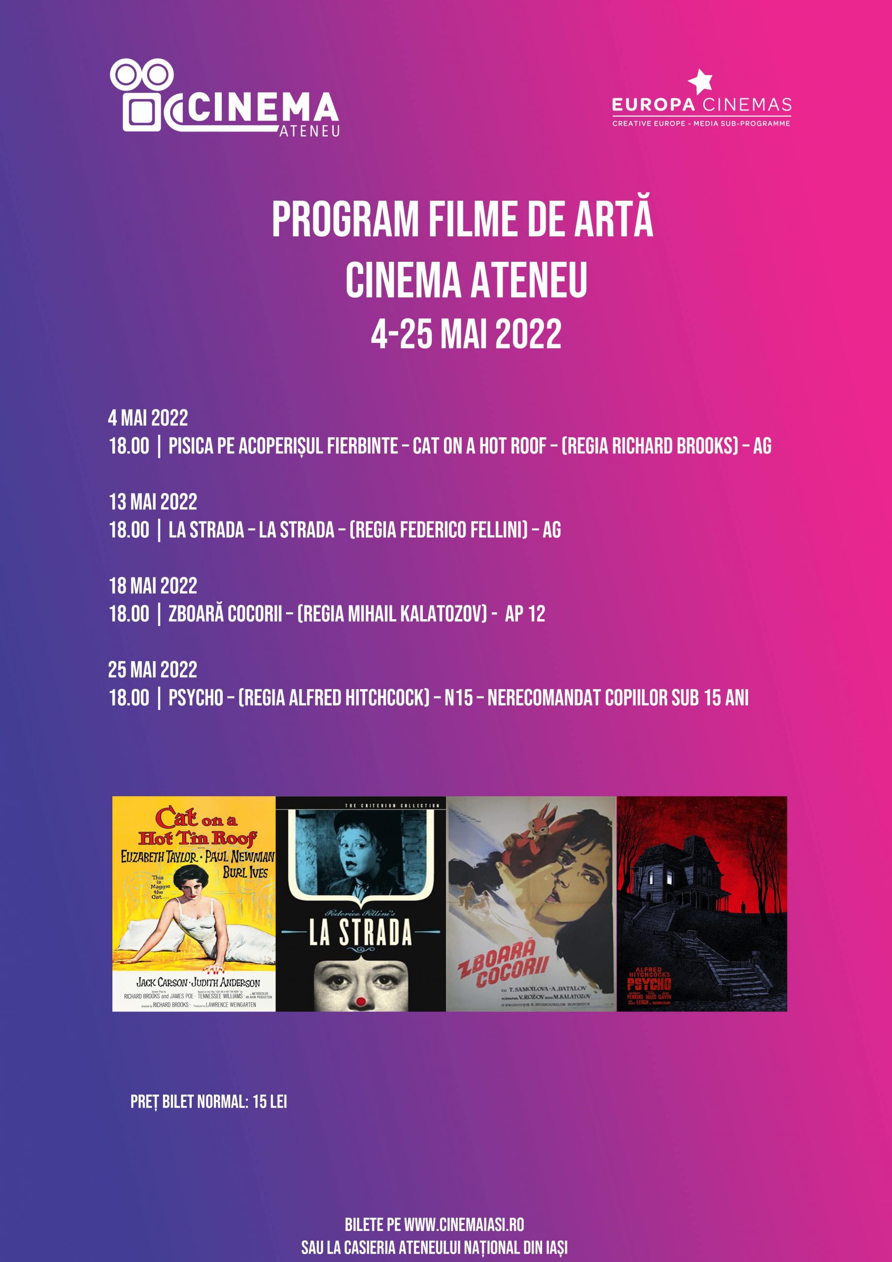 Programul proiecțiilor de la Cinema Ateneu Iași
